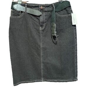 Willi Smith Women's Black Denim Jean Skirt with Belt Size 12‎ Cotton Blend
